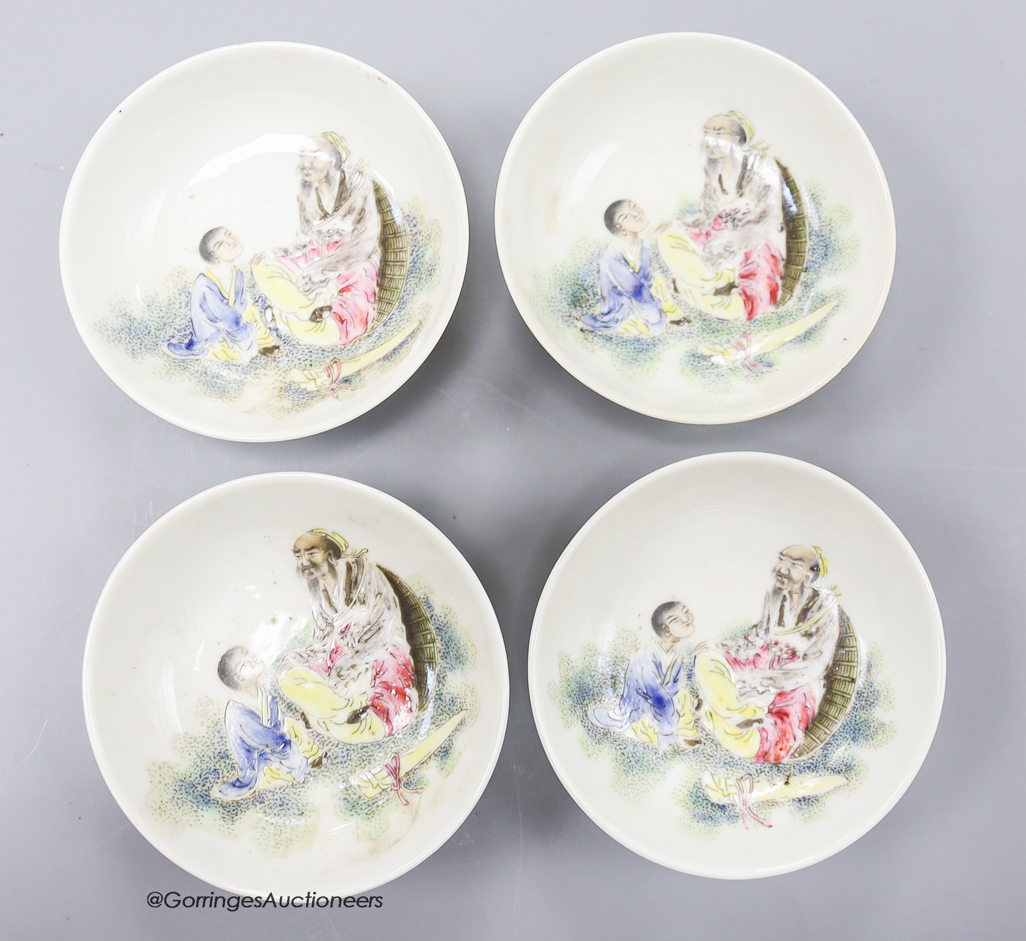 A set of four Chinese famille rose dishes, diameter 8cm